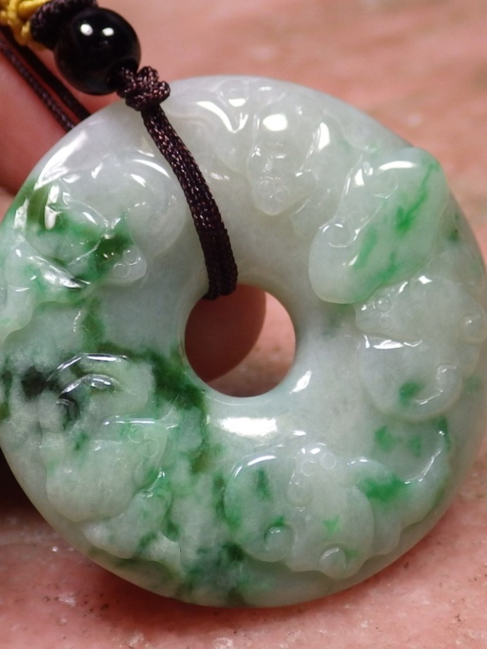 Certified Green 100% Natural A Jade jadeite pendant 5 Bat Circle Donut 五福临门